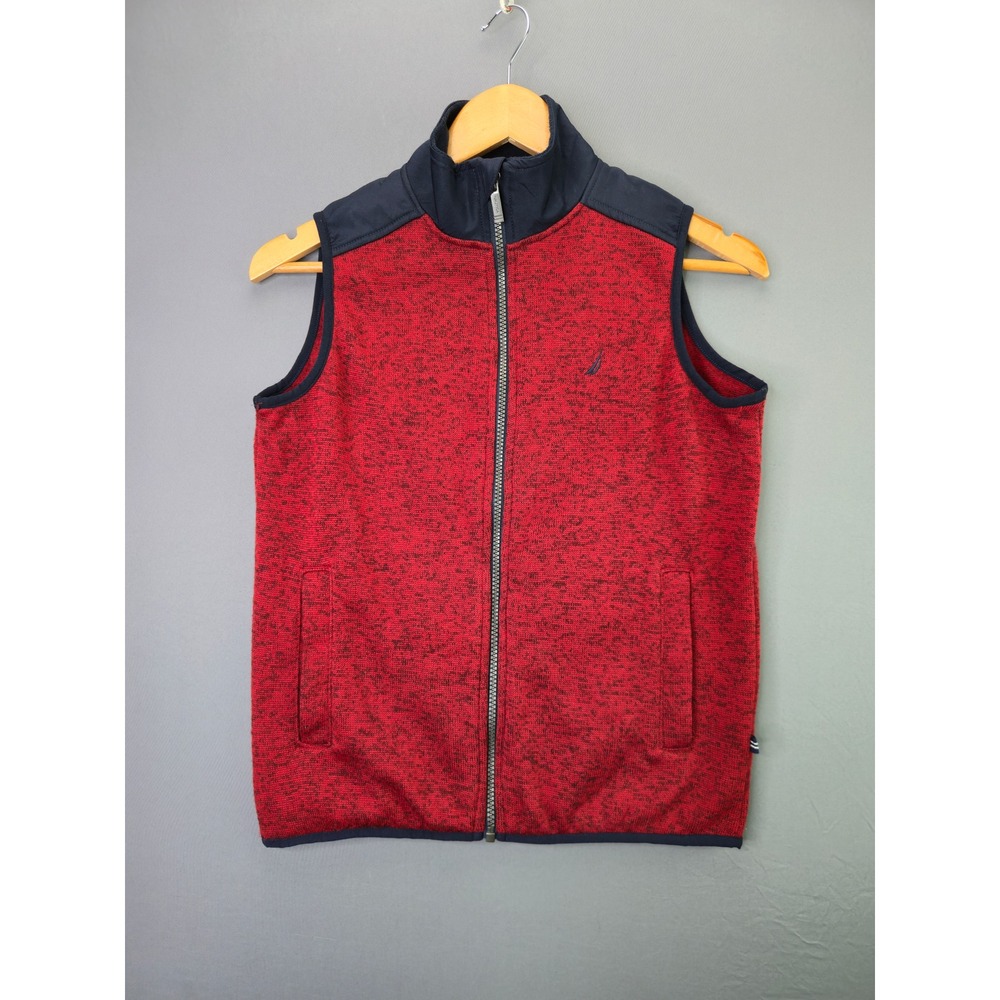 Nautica Boys Sweater Fleece Vest Size M 10/12 Red Marled Full Zip Mock Neck
